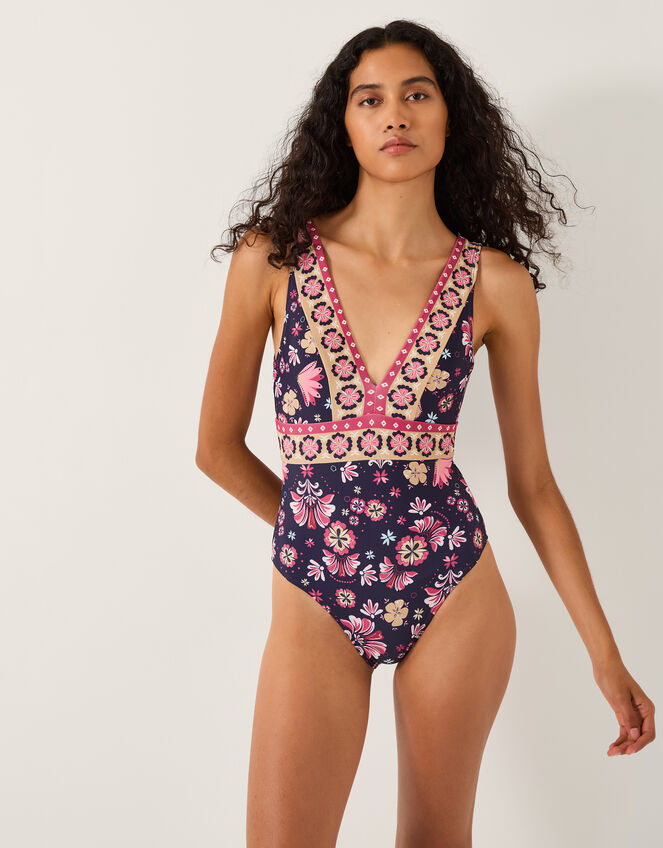 Abbie Floral Print Swimsuit, Blue (NAVY), large