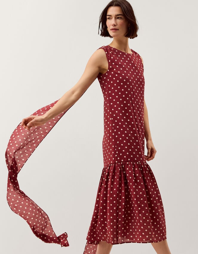 Claire Polka Dot Midi Dress, Red (BERRY), large