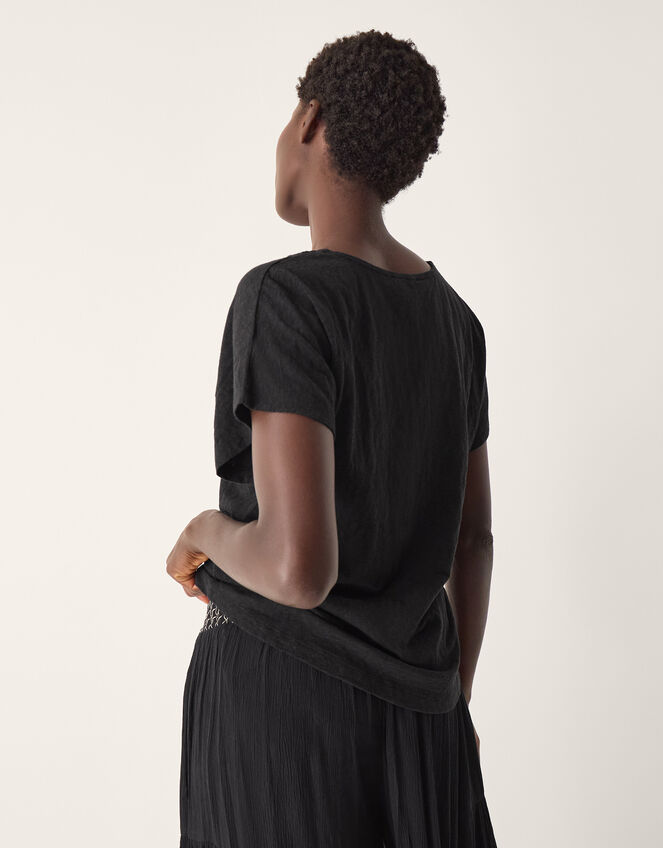 Amaya Crochet V-Neck T-Shirt, Black (BLACK), large