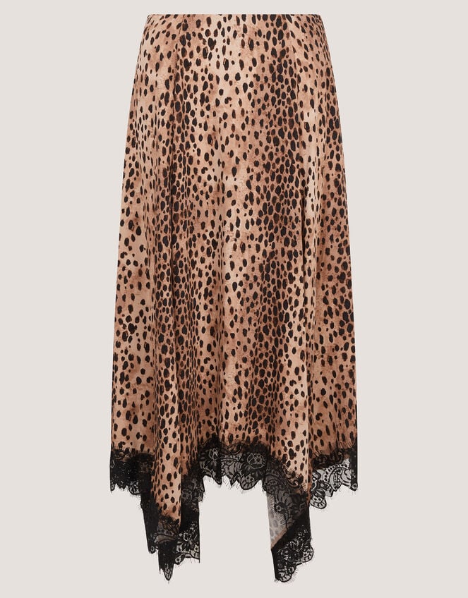 Babette Leopard Print Midi Slip Skirt, Brown (BROWN), large