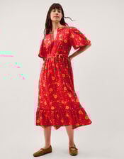 Libby Floral Jersey Midi Dress, Red (RED), large