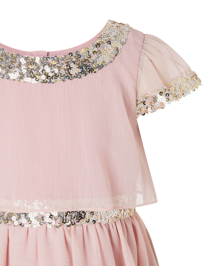 Sequin Chiffon Tiered Dress, Pink (PINK), large
