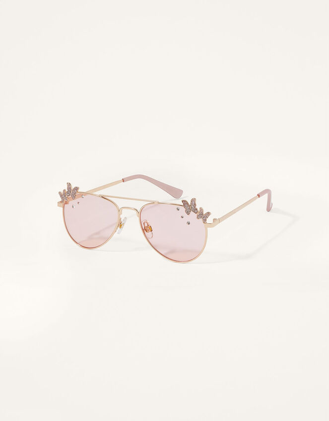 Diamante Butterfly Aviator Sunglasses with Case, , large