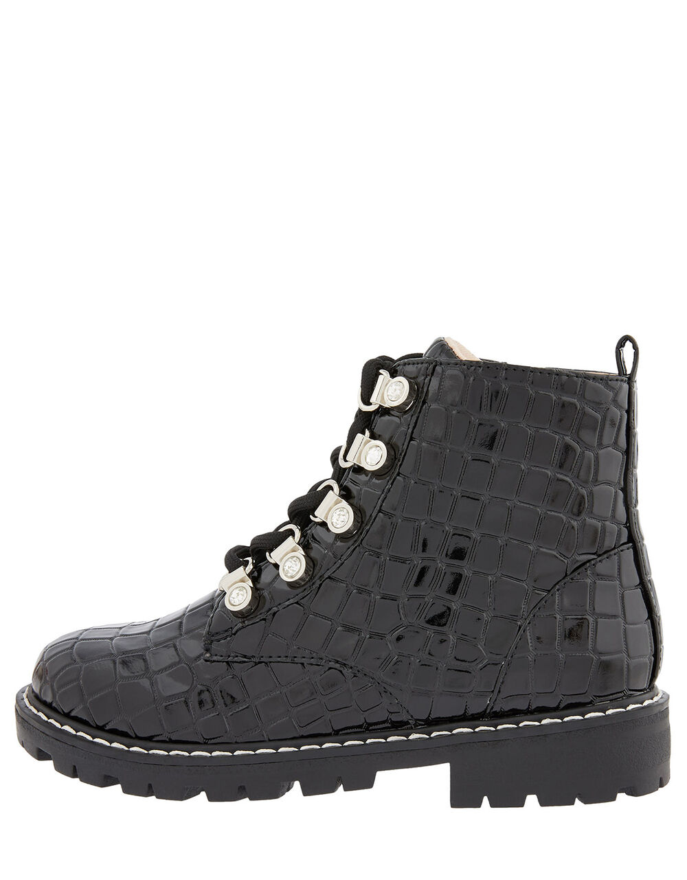 black croc studded ankle boots