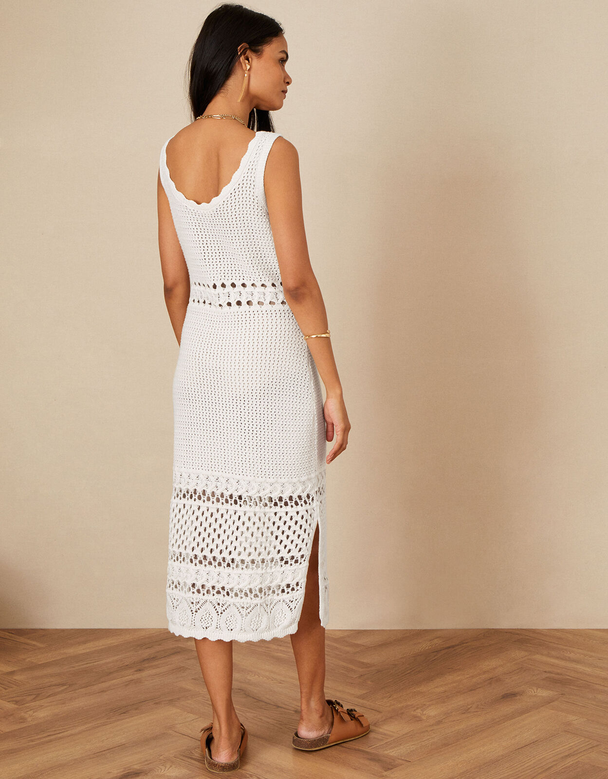 Cotton Crochet Stitch Dress Ivory