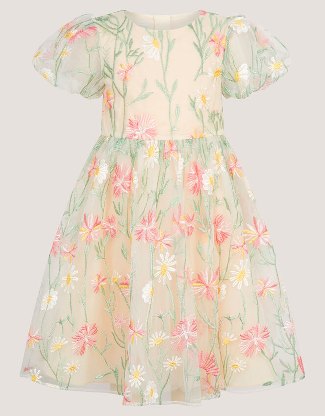 Celina Daisy Embroidered Party Dress, White (WARM IVORY), large