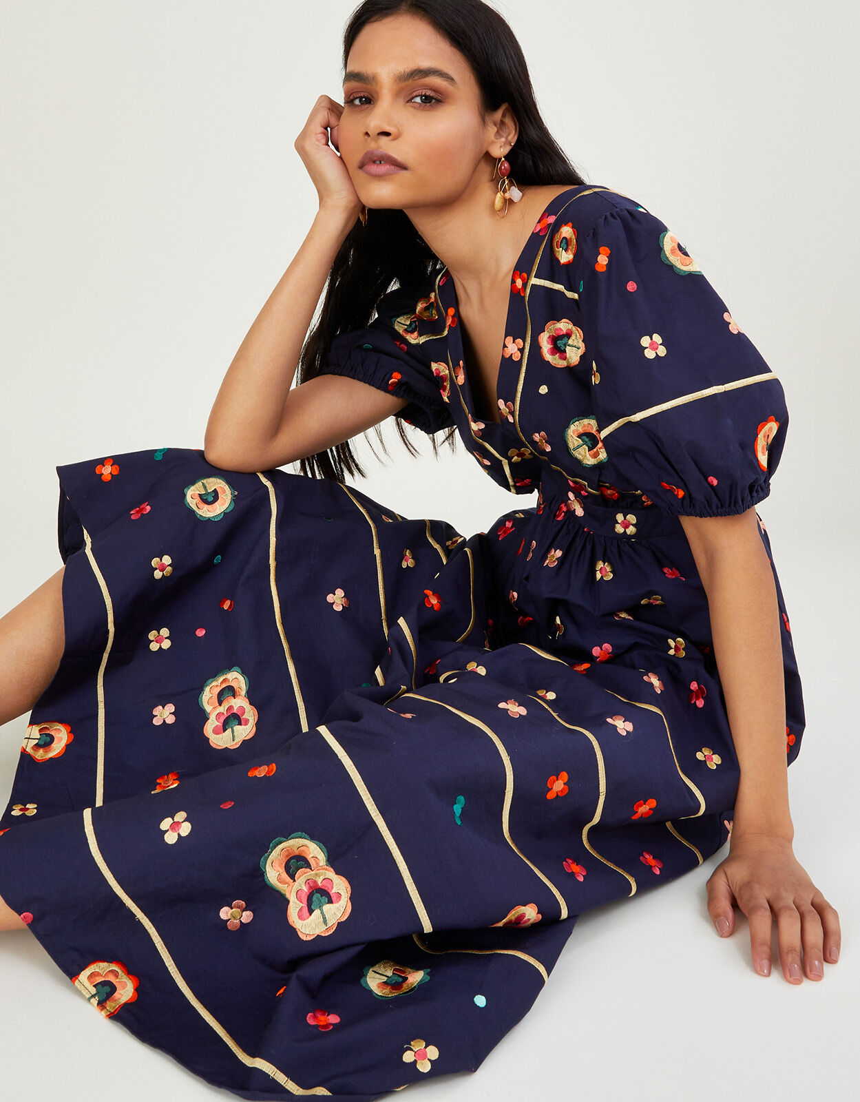 monsoon delilah embroidered midi dress