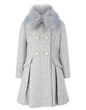 Sparkle Tweed Skirted Coat, Blue (BLUE), large