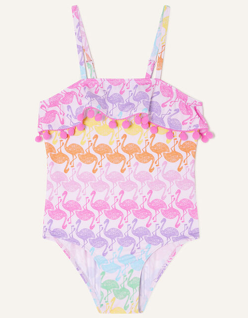 Flamingo Print Bardot Neckline Swimsuit, Pink (PINK), large
