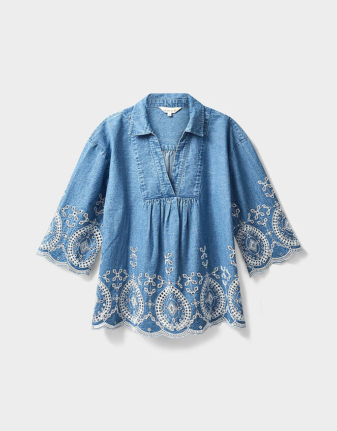 East Coralie Denim Broderie Shirt , Blue (BLUE), large