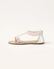 Fluorescent and Pearl Beaded Sandals, Pink (PINK), large