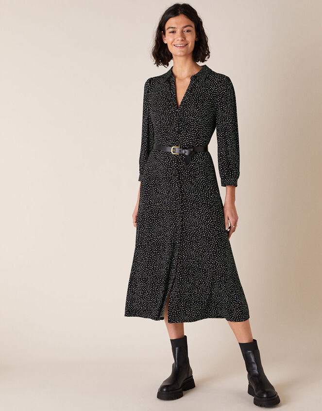 Ditsy Print Shirt Dress with LENZING™ ECOVERO™, Black (BLACK), large