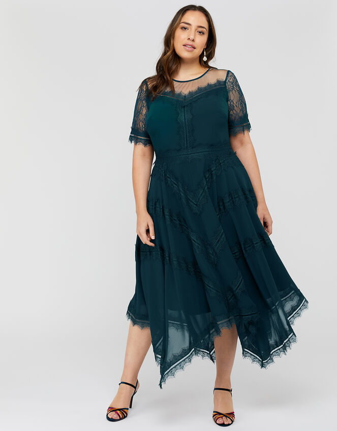 Melissa Lace Chevron Hanky Hem Dress, Teal (TEAL), large