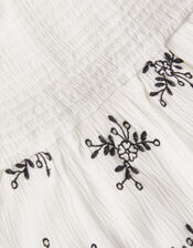 Broderie Floral Puff Sleeve Dress, White (WHITE), large