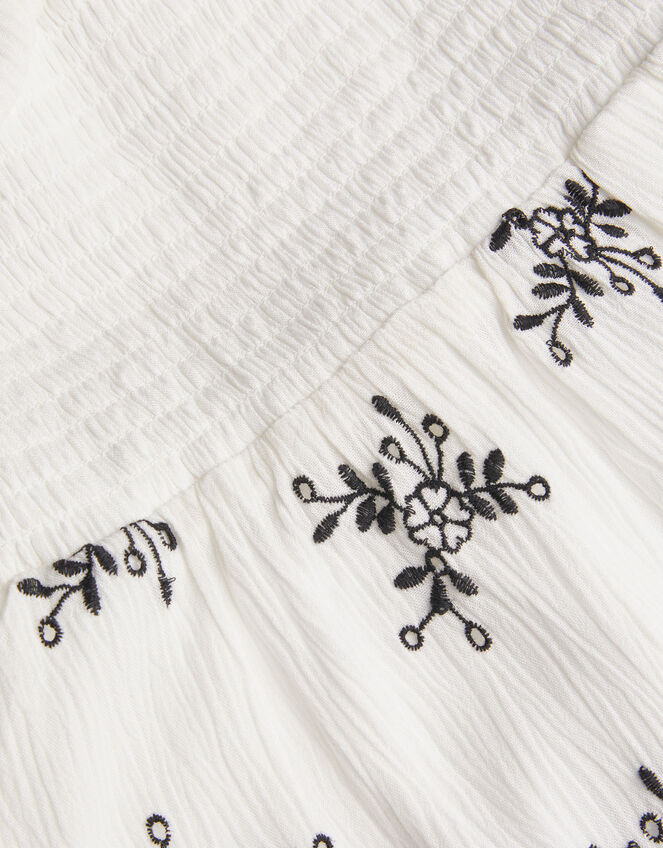 Broderie Floral Puff Sleeve Dress, White (WHITE), large