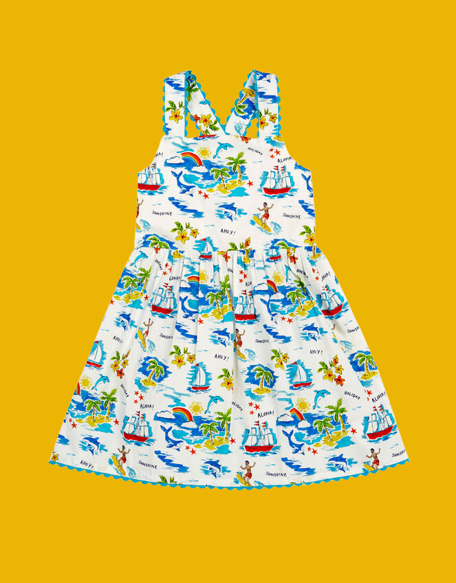 Frugi Seraphina Beach Print Dress, White (WHITE), large