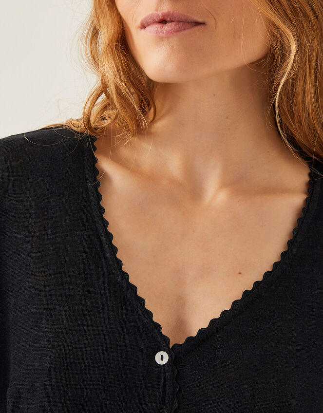 Imogen Button-Front Linen T-Shirt, Black (BLACK), large