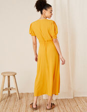 Ruched Midi Dress, Yellow (OCHRE), large