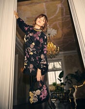 Terry Velvet Applique Tunic Dress, Black (BLACK), large