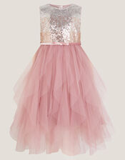 Simone Sequin Tulle Ruffle Dress, Pink (DUSKY PINK), large
