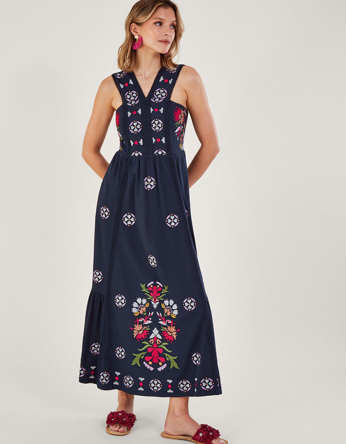 Embroidered Jersey Sundress Blue
