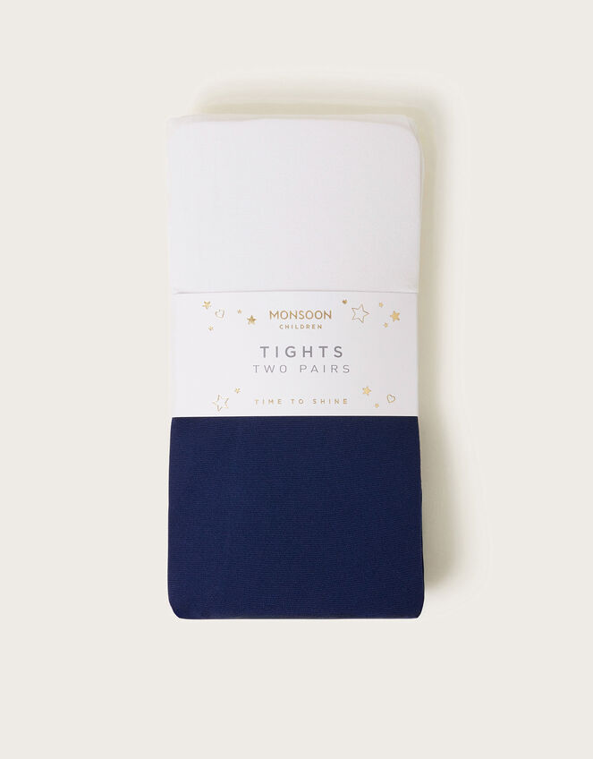 2-Pack Plain Tights, Blue (NAVY), large