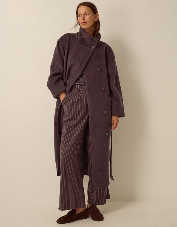 Millie Funnel Neck Belted Coat, Brown (CHOCOLATE), large
