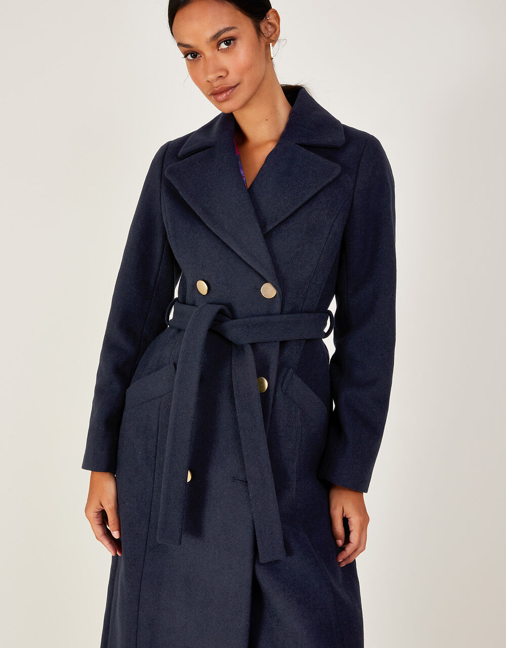 Lola Belted Wool Trench Coat Blue Women