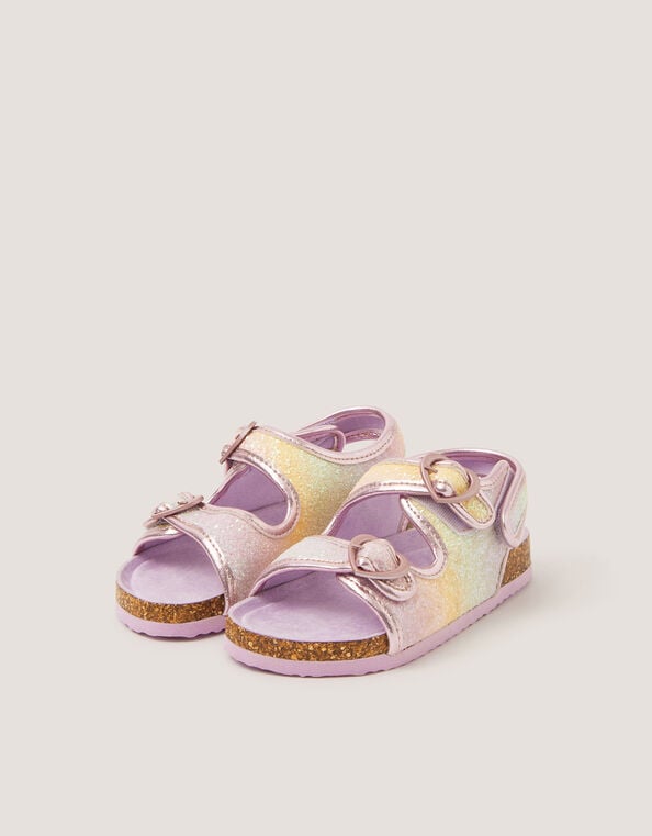 Rainbow Heart Buckle Sandals, Multi (MULTI), large