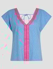 Elena Embroidered V-Neck Jersey T-Shirt, Blue (BLUE), large