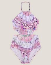 Marble Print Cut-Out Swimsuit, Pink (PINK), large