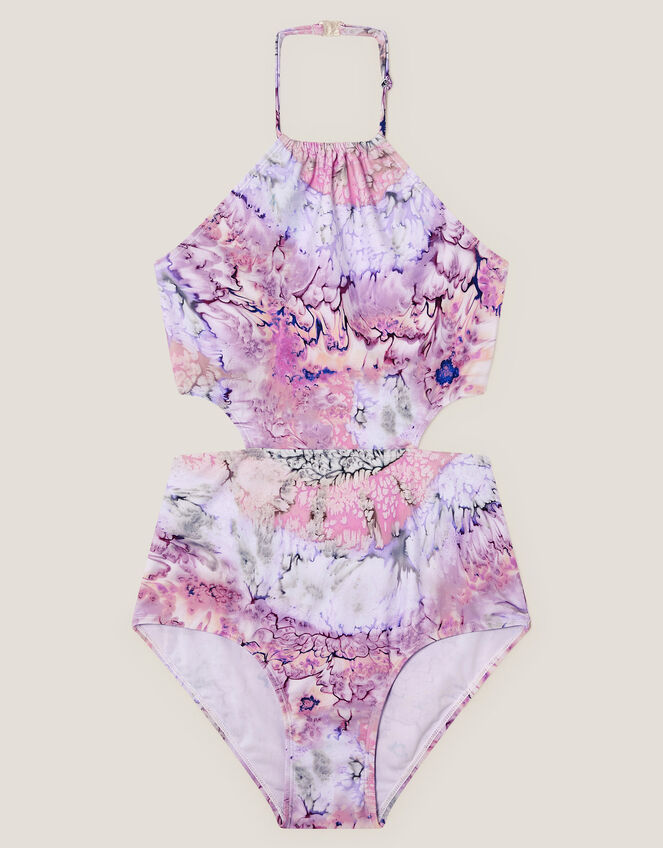 Marble Print Cut-Out Swimsuit, Pink (PINK), large