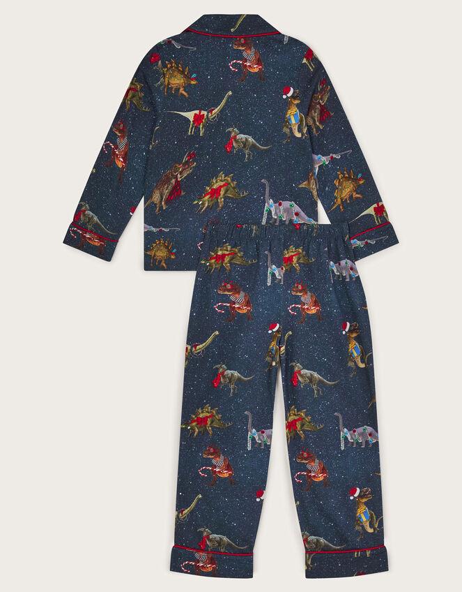 Christmas Dinosaur Print Long Pyjamas Set, Blue (NAVY), large