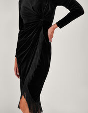 Flossie Velvet Fringe Dress, Black (BLACK), large