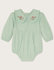 Newborn Floral Collar Romper , Green (GREEN), large