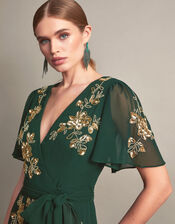 Sarah Embellished Wrap Dress , Green (GREEN), large