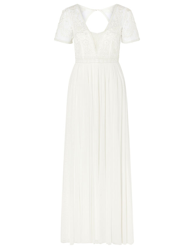 Beth Beaded Floral Plunge Bridal Dress, Ivory (IVORY), large