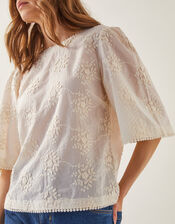 Harika Floral Embroidered Top, Ivory (IVORY), large