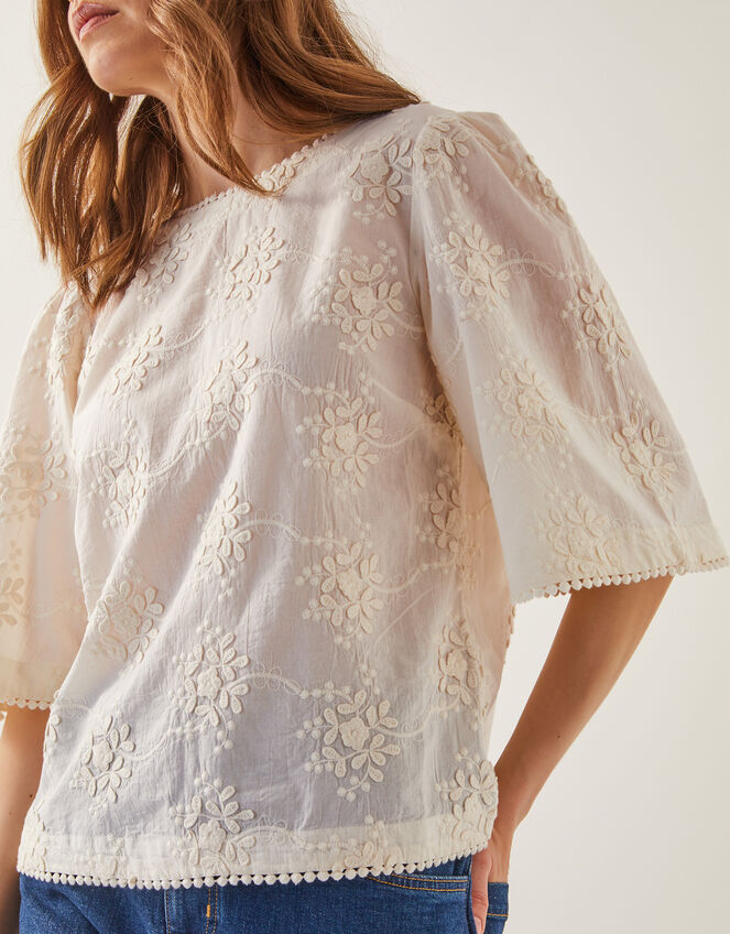 Harika Floral Embroidered Top, Ivory (IVORY), large