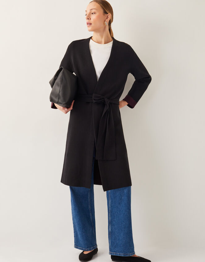 Beta Belted Longline Coatigan, Black (BLACK), large