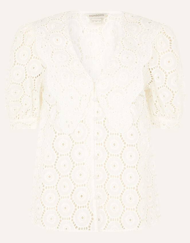 Mia Wide Collar Broderie Blouse, Ivory (IVORY), large