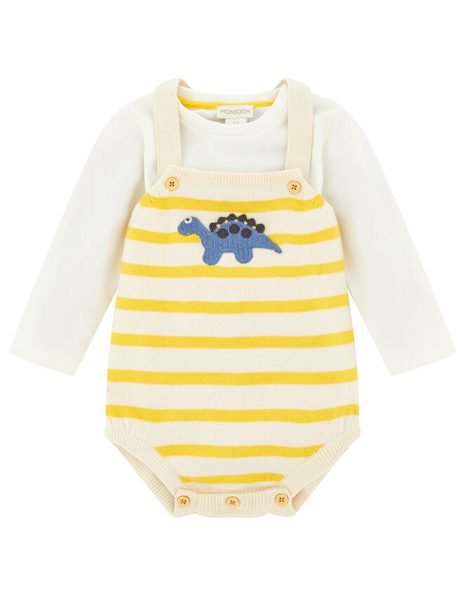 Newborn Baby Dinosaur Knitted Romper Set, Yellow (MUSTARD), large
