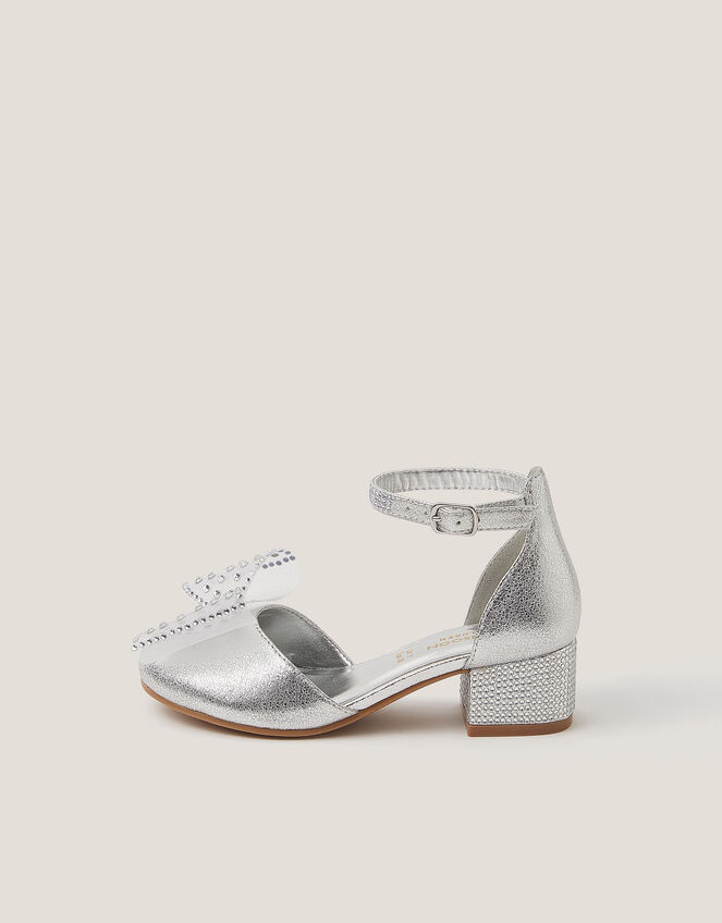Diamant&eacute; Bow Metallic Two-Part Heels, Silver (SILVER), large