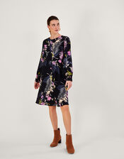 Elsie Printed Tea Dress in Sustainable Viscose, Black (BLACK), large