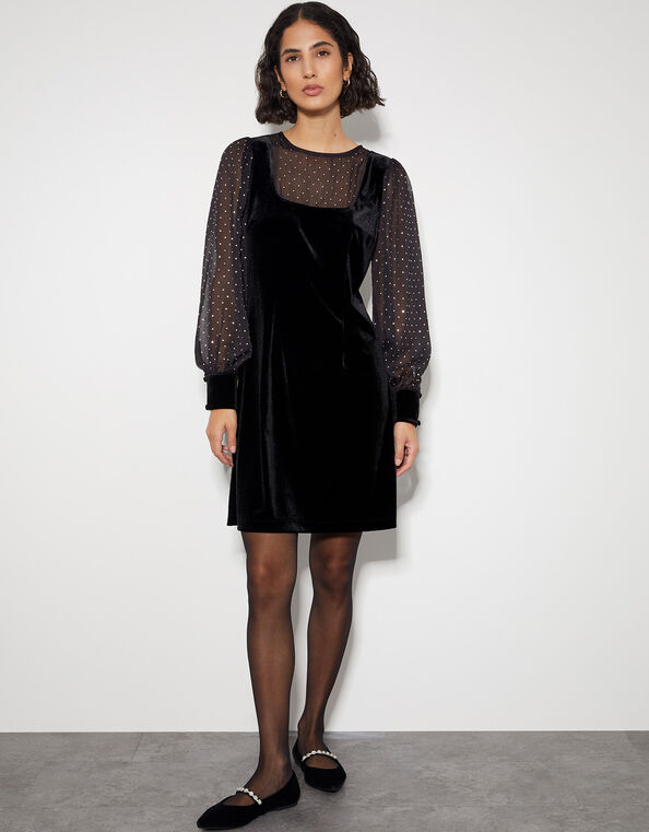 Mel Sheer Sleeve Velvet Mini Dress, Black (BLACK), large