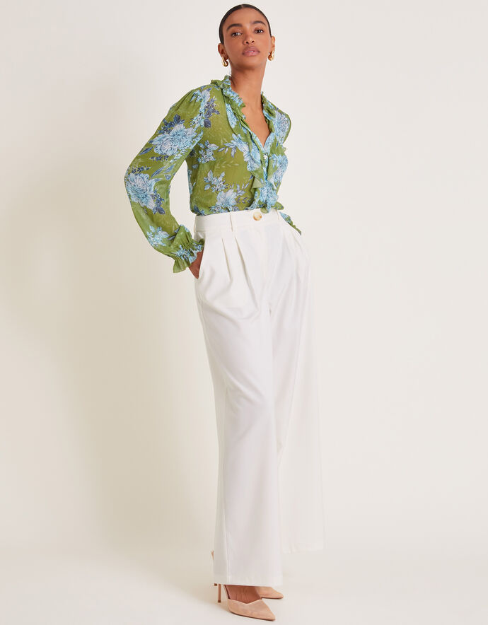 3050041 Green Ruffle Hem Blouse