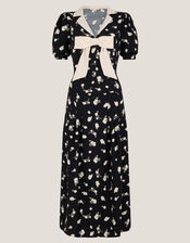 Mabli Floral Bow Midi Tea Dress, Black (BLACK), large
