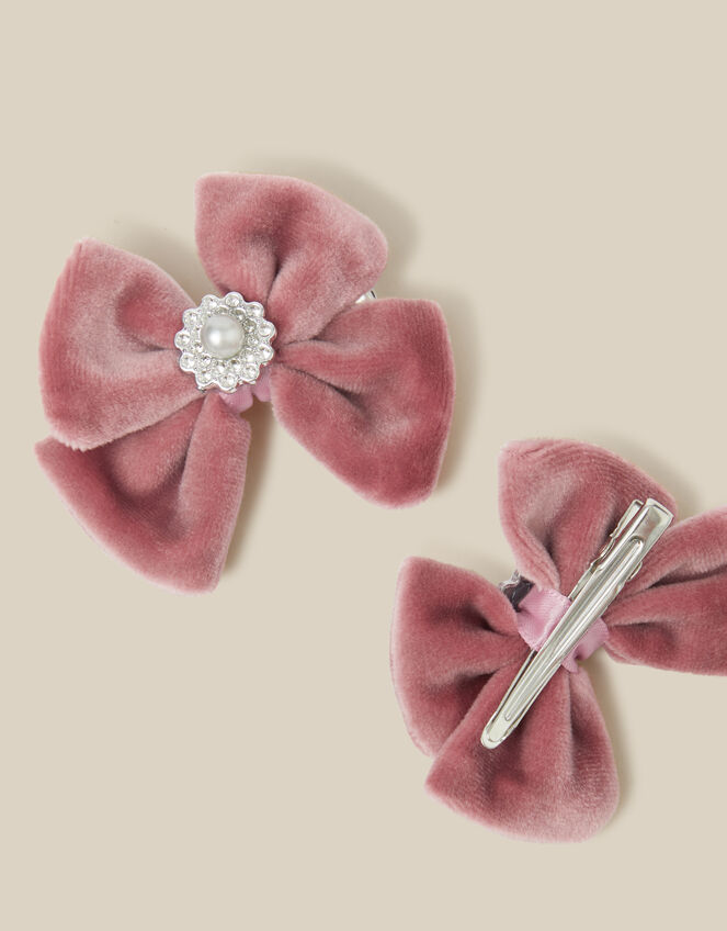 2-Pack Velour Bow Hair Clips, , large