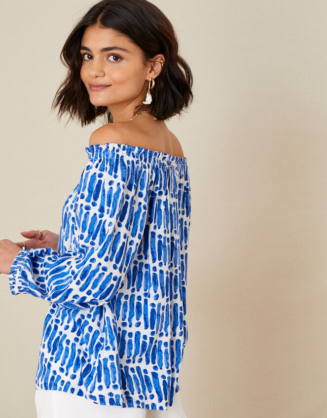 Benita Printed Off-Shoulder Top, Blue (BLUE), large