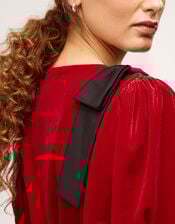 Betty Bow Velvet Midi Dress, Red (RED), large